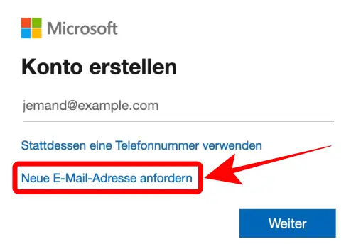 Rufen Sie einfach die Seite signup.live.com auf, um ein neues Microsoft-E-Mail-Konto zu erstellen. Neue E-Mail-Adresse anfordern.