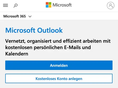Die Website von Outlook.com aufrufen. Oder gehen Sie zu www.hotmail.com. Es erfolgt eine automatische Weiterleitung zum Webmail-Dienst von Microsoft.
